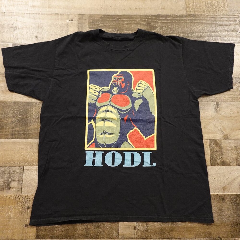 HODL Crypto Meme Gorilla‎ Graphic Tee Black Men's XL